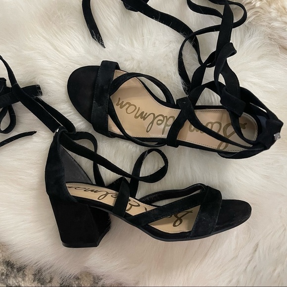 Sam Edelman black suede block heel wrap ankle heels size 7.5 - Picture 4 of 6